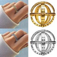 Wholesale Creative astronomical ball ring antiques silver gold spherical overturning astronomical instrument love ring men womens couple Jewelry