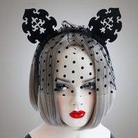 Wholesale Black Lovely Cat Ears Headband with Veil Dots Sexy Nightclub Mask Dance Halloween Hair Accessories for Women