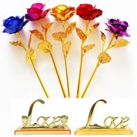 24k Or Trempé Roses Artificielle Longue Tige Or Plaqué Rose Fête De Mariage Proposer Décoration Fleur De Noël Valentines Mothers Day Gift