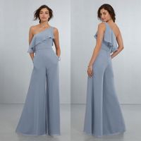 Wholesale Fashion Jumpsuit Bridesmaid Dresses Ruffled One Shoulder Wedding Guest Dress Floor Length Chiffon Pant Suits Plus Size Maid Of Honor Gowns