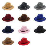 Wholesale Fashion TOP hats for men women Elegant fashion Solid felt Fedora Hat Band Wide Flat Brim Jazz Hats Stylish Trilby Panama Caps
