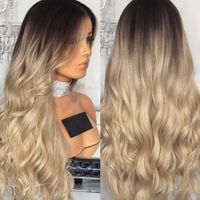 Damenmode Gradient Blonde Party Perucken Langes Lockiges Haar Mischfarben Synthetische Lace Front Perucke Sexy Frisur Fur Frauen