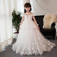 Wholesale Girls Pageant Dresses White Tulle Tiered Ruffles Puffy Kids Ball Gowns Lace Long Sleeves Vintage Flower Girl Dress