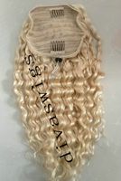 Wholesale European remy white blonde ponytail virgin human hair extension full cuticle aligned blond deep curly hair drawstring ponytail
