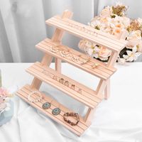 Wholesale DDisplay Floor Ladder Jewelry Display Four layers Ring Jewelry Stand DIY Earring Standing Organizer Natural Wooden Necklace Storage Rack