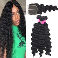 Wholesale 9A Remy Brazilian Hair Loose Deep Hair Bundles With Lace Closure Unprocessed Straight Body Loose Wave Deep Curly Water Wave Human Hair