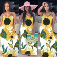 Wholesale Floral Printed Dresses Sunflower Sleeveless Casual Extended Boho Maxi Womens Apparel Summer Long Dress New Sale Womens