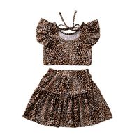Wholesale Summer Girls Clothes Fashion Leopard Short Sleeve Tops T Shirts Tees Skirt Two Piece Set Outfits Girls Dress Kids Clothing CZ403