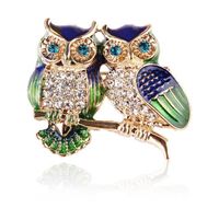 Wholesale Blue Eyes Enamel pins Rhinestone Couple Owl Brooch animal brooches for Women Men Clothes Scarf buckle collar jewelry pins