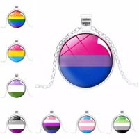Wholesale New LGBT sign necklaces rainbow pattern cabochons Glass Pendant chains For Gay Lesbian Bisexuals Transgender Pride Fashion Jewelry Gift Bulk