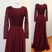 Wholesale Burgundy Lace Chiffon Modest Bridesmaid Dresses With Long Sleeves A line Floor Length Adult Formal Sleeved Bridesmaid Gowns Custom Made