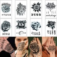 Rose Tattoo Fleur Autocollant 3d Fausse Henné Noir Fleur Parole Love Design Pour Femme Homme Main Doigt Body Art Maquillage étanche Tatouage