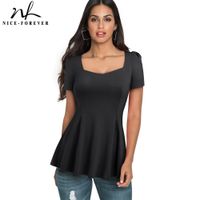 Wholesale Nice forever Brief Casual Square Collar t shirts Short Sleeve Ruffle Stylish fitted Female Women Tees tops B505 CX200619