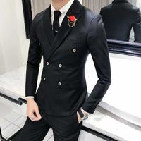 Wholesale Custom Navy Black Men Suits for Wedding Groom Tuxedo Double Breasted Latest Design Costume Homme Piece Coat Pants Slim Fit Terno Masculino