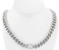 Wholesale Men s Miami Cuban Link Chain k Stainless Steel Solid Silver Diamond Clasp