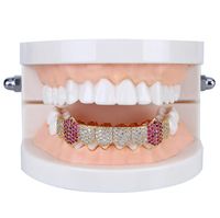 Wholesale Hip Hop Teeth tooth Micro inlaid Zircon Single Row Lower Teeth Gold Teeth Silver braces gold silvery colors