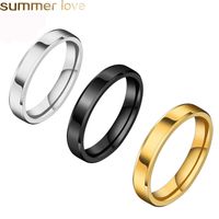 Wholesale 4mm mm mm Stainless Steel Rings For Men Women High Polished Edges Engagement Band Ring Jewelry Black Gold Color Fit Size