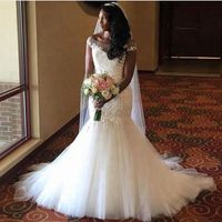 Wholesale 2020 Plus Size Mermaid Wedding Dress Sheer Bateau Neck Lace Appliques Tulle Skirt Custom Made Bridal Gown Discount