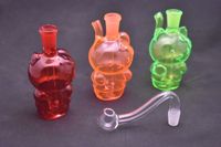 Wholesale Mini Red Yellow Green cat glass oil rig bong protable Cartoon water glass oil burner pipes with mm glass oil bowl for smoking