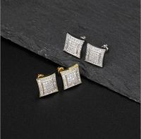 Wholesale 14K Gold Kite CZ Micro Pave Gold Silver Bling Bling Earrings Hip Hop Iced Out mm Kite Square Earring For Men and Women