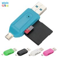 Wholesale 2 In Card Reader with SD Micro SD TF Slots OTG Adapter Micro USB for Android Cell Phone Tablet Computer