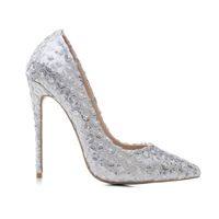 Wholesale 2019 Elegant Wedding Party Flower Sequined Woman Pumps cm Thin Spike High Heels White Glitter Pointed Toe Club Office Ladies Dress Shoes