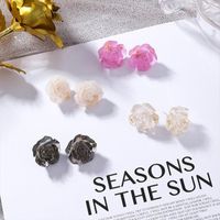 Wholesale Korea New Acrylic Resin Rose Flower Stud Earrings For Women Elegant Vintage Floral Pendientes Costume Jewelry Brincos