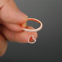 Wholesale Cute Love Heart Dangle Thin Rings For Women Rose Gold Silver Color White Zircon Wedding Ring Stacking Daily Jewelry