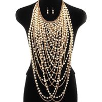 Wholesale Multi layer tassel necklace super long pendants necklace women pearl choker necklaces body jewelry gold silver shoulder chains