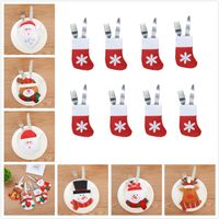 Wholesale 11 styles Christmas knife fork bags candy bags Christmas decorations small snowman elk and Santa creative home tableware sets FP1033