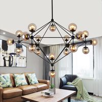 Wholesale Designer Globe Chandeliers lights for Living room Black Gold Body Chandeliers lamp with options color glass Kitchen Lightings