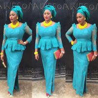 Wholesale 2020 HUnter Nigerian Evening Dresses Aso Ebi Lace Mermaid Evening Dress Long Sleeve African Formal Party Dress Vestido De Festa