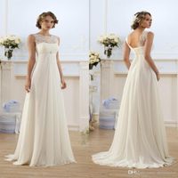 Wholesale New Cheap Bohemian Romantic Beach A line Wedding Dresses Sheer Lace up Keyhole Backless Chiffon Summer Bridal Gowns