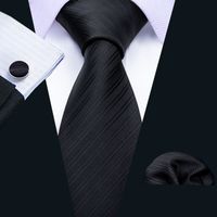 Wholesale Fast Shipping Silk Ties For Men Black Solid Jacquard Woven With Handkerchief And Cuffs Fashion Wedding Freeing Shipping N