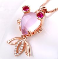 Wholesale Rose gold natural hibiscus pink crystal small goldfish female pendant clavicle chain jewelry