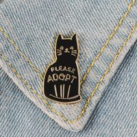 Wholesale Black Cat enamel pin ADOPT badge brooch Bring me home Lapel pin Denim Jeans shirt bag Cartoon Animal Jewelry Gift for Kids