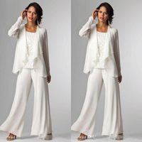 Wholesale Elegant Chiffon Pants Suits Mother of The Bride Dresses With Jacket Plus Size Party Dresses Trouser Suit Mother of Groom Pantsuits