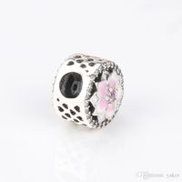 Wholesale NEW Pink Enamel flowers Charm Jewelry accessories Logo Original Box for Pandora Sterling Silver DIY Bracelet Making Charms