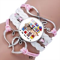 Wholesale Autism Awareness Mom Care Children bracelets For Kid Boys Girls Glass Letter Charm Braided leather rope Bangle Fashion Inspirational Jewelry