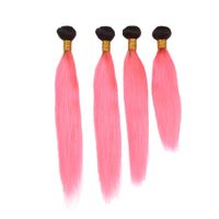 Ombre Pink Farbe Echthaar Schussverlangerungen 4 Bundles Natural Black Und Fluorescent Pink Farbe Brazilian Straight Hair Bundles 4pcs