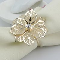 Wholesale Gold Metal Flower Rhinestone Napkin Ring Serviette Holder For Wedding Banquet Dinner Decor Table Accessories napkin circle SN3070