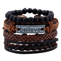 Wholesale Adjustable Braid leather multilayer bracelets wristband ID Tag Believe bracelet women mens bangle cuff fashion jewelry will and sandy