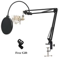 Wholesale New NB Microphone Scissor Arm Stand Mic Clip Holder and Table Mounting Clamp NW Filter Windscreen Shield Metal Mount Kit