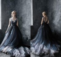 Wholesale Sexy Gothic Black Multi Color Wedding Dresses Bridal Gowns Sheer Neck Applique Lace Backless Tulle Court Train