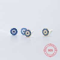 Wholesale 100 pure sterling silver Stud guangzhou jewelry high quality blue evil eye design studs earrings Turkey gold plated earring