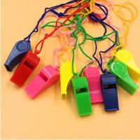 6 Neon Plastic Whistle & Lanyard Emergency Survival Party's