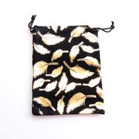 Wholesale 200pcs x10cm x14cm Feather Print Velvet Bag Drawstring Jewelry Pouch Candy Jewelry Packaging Bag Small Gift Bag Party Supply
