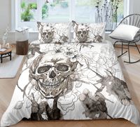 Wholesale White Skull Bedding Set King Size Floral Head Duvet Cover Queen Home Textiles Single Double D Printed Bed Cover with Pillowcase