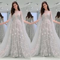 Wholesale 2019 Sparkly Prom Dresses Elegant Off Shoulder A Line Star Long Evening Desses With Wraps Girls Pageant Gowns