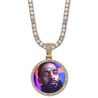 Wholesale 14K Custom Made Photo Round Medallions Pendant Necklace With mm inch Rope Chain Silver Gold Color Zircon Men Hiphop Jewelry
